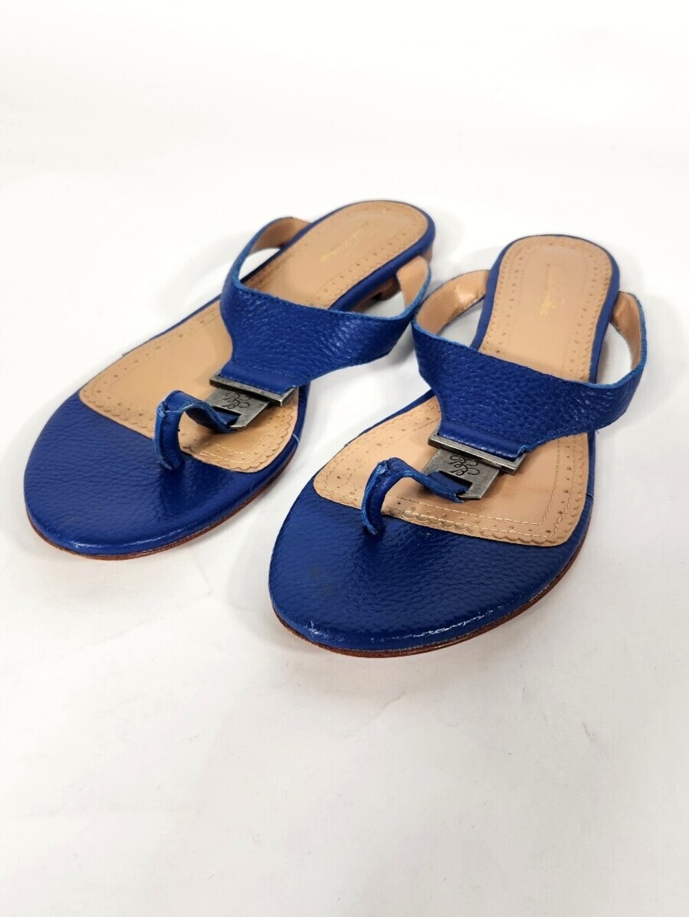 Brooks Brothers Blue Leather Flat Sandals Size 9